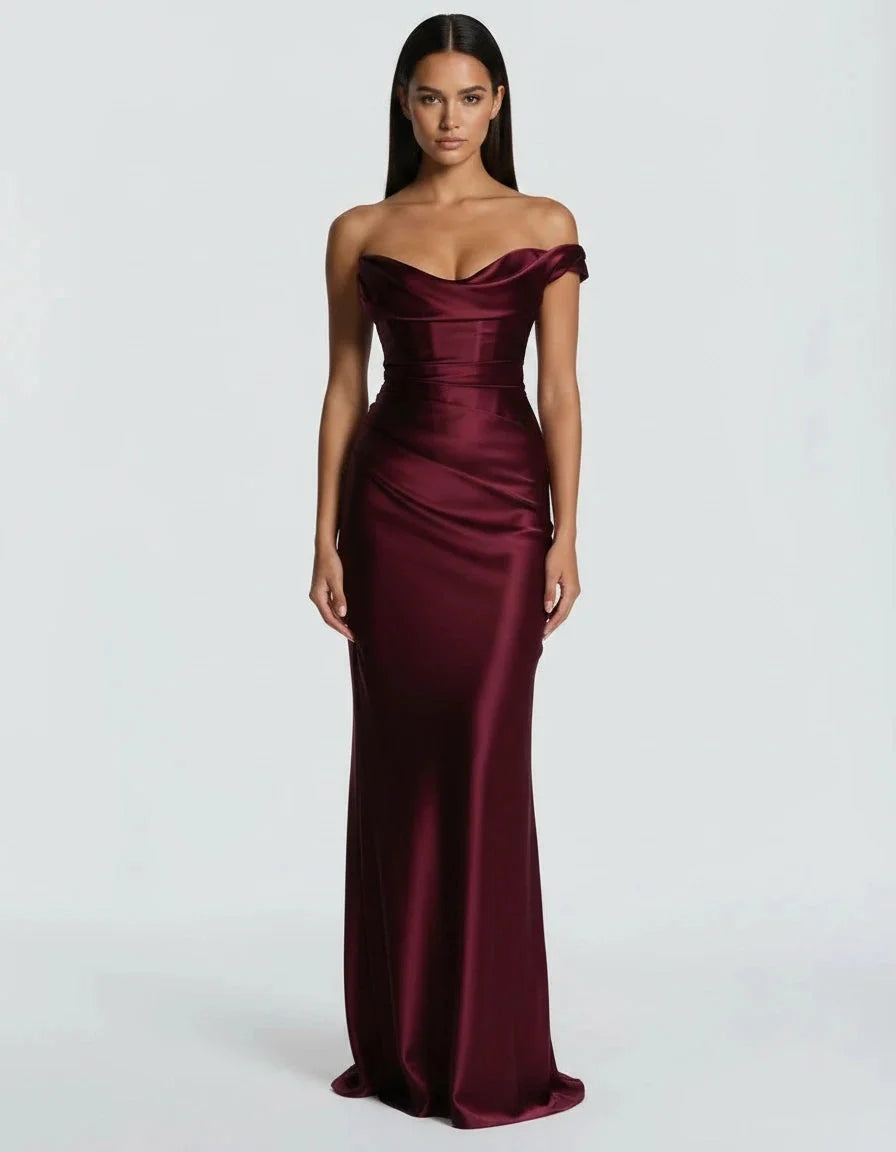 Amarante · La Robe En Satin Drapée À Une Épaule — Rouge